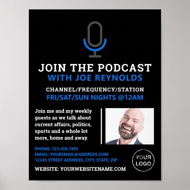 Póster Símbolo de micrófono, podcaster, publicidad podcas (Frente)
