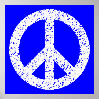 Póster Símbolo de paz esgrimido - blanco sobre azul