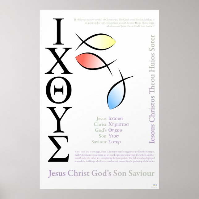 Póster Símbolo de pez Icthus Ortografía inglesa (Frente)