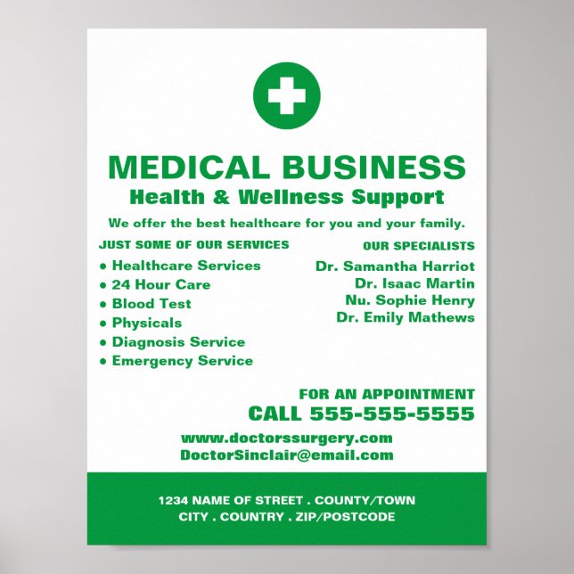 Póster Símbolo de primeros auxilios, profesional general, (Frente)