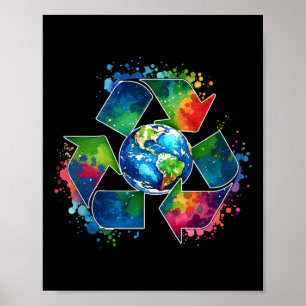 Póster Símbolo de reciclaje con tierra que apoya la víspe