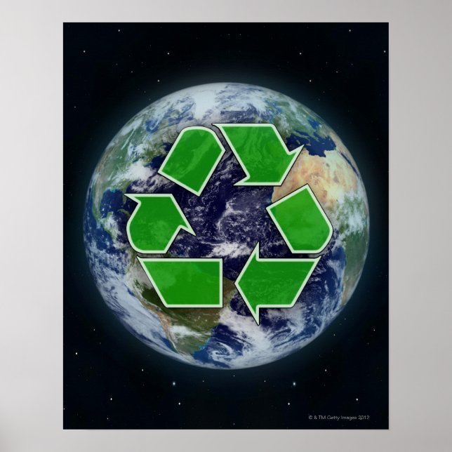 Póster Símbolo de reciclaje y planeta tierra (Frente)
