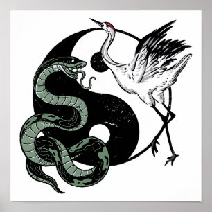 Póster Símbolo de serpiente y grúa de Yin yang