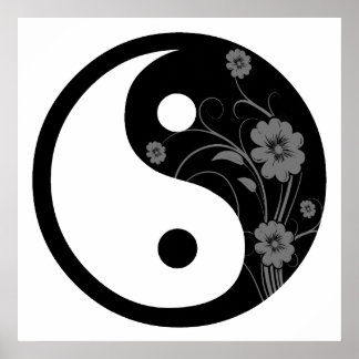 Póster Símbolo de Yin Yang floral negro