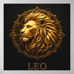 Póster Símbolo del León Dorado que Representa la Fuerza, 