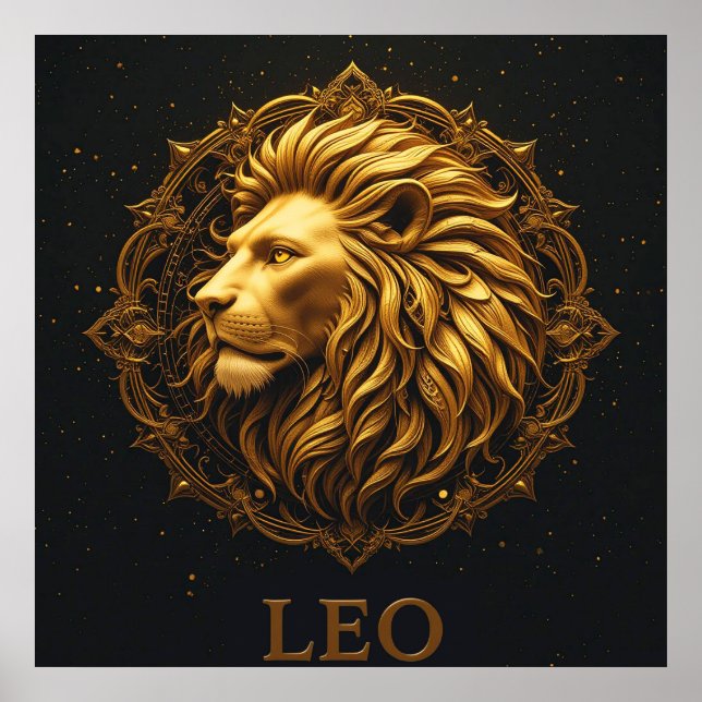 Póster Símbolo del León Dorado que Representa la Fuerza,  (Frente)