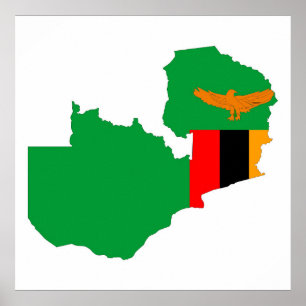 Póster símbolo del mapa de bandera de zambia