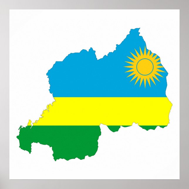 Póster símbolo del mapa de la bandera de ruanda (Frente)