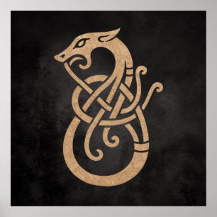 Póster Símbolo del Nudo de la Serpiente Vikinga Dorada