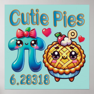 Póster Símbolo divertido "Cutie Pies" Cute Pi y Pie Pun