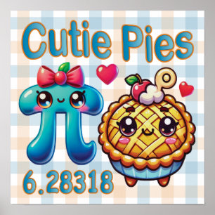 Póster Símbolo divertido "Cutie Pies" Cute Pi y Pie Pun