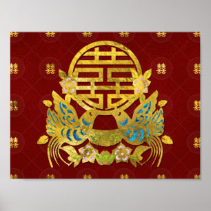 Póster Símbolo doble de la felicidad del oro con los