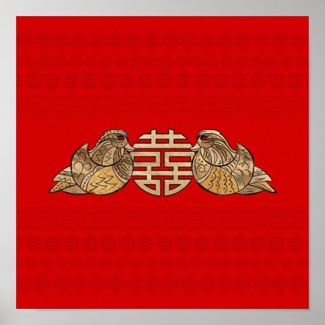 Póster Símbolo dorado de la felicidad doble con pato mand (Frente)