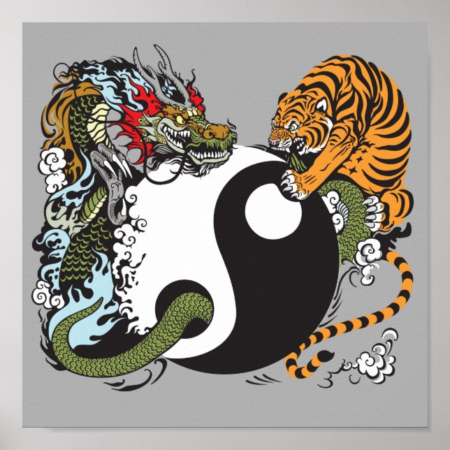 Póster símbolo dragón y tigre yin yang (Frente)