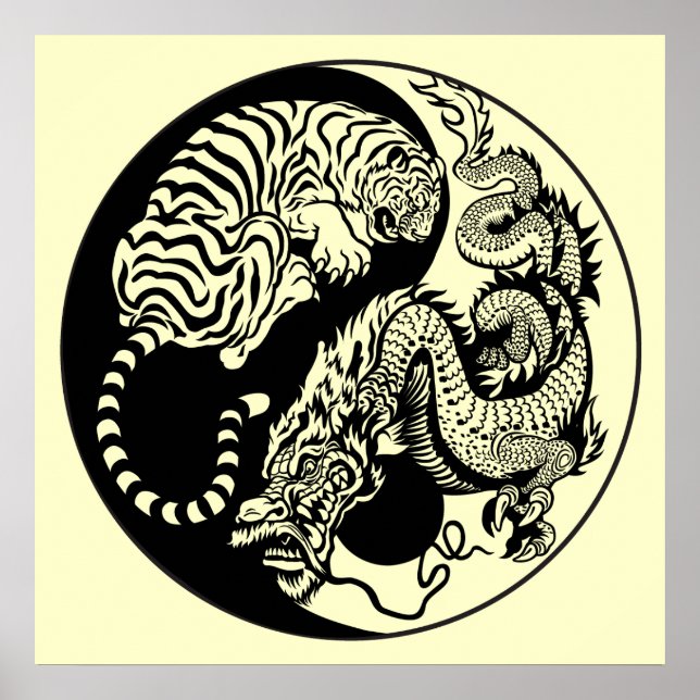 Póster símbolo dragón y tigre yin yang (Frente)