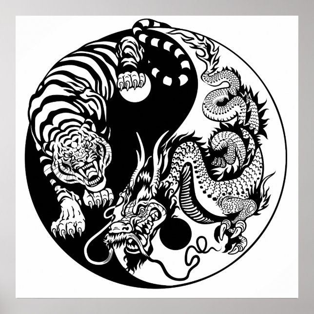 Póster símbolo dragón y tigre yin yang (Frente)
