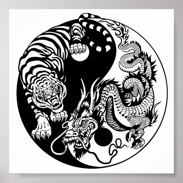 Póster símbolo dragón y tigre yin yang (Frente)