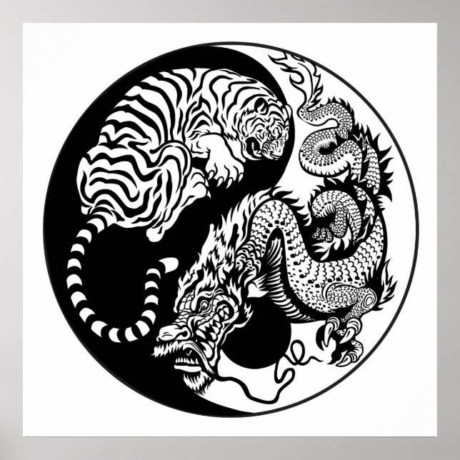 Póster símbolo dragón y tigre yin yang (Frente)