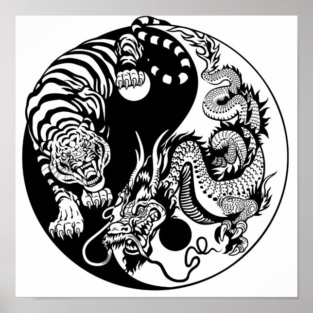 Póster símbolo dragón y tigre yin yang (Frente)