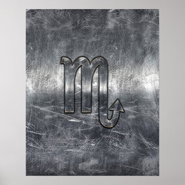 Póster Símbolo escorpio zodiaco en estilo metálico grunge (Frente)