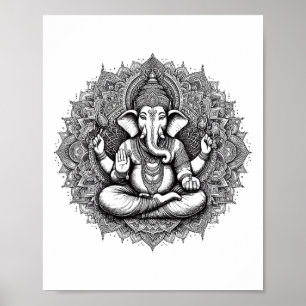 Póster Símbolo Ganesh Yoga Hindú Dios Elefante Ganesha Pu