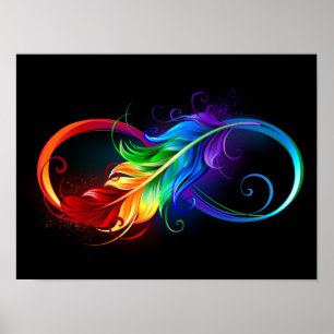 Póster Símbolo infinito con pluma arco iris