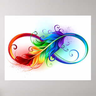 Póster Símbolo infinito con pluma arco iris