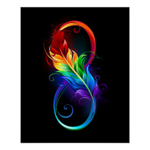 Póster Símbolo infinito con pluma arco iris