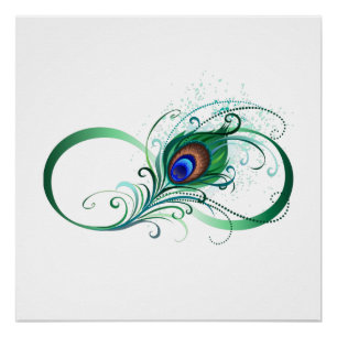Póster Símbolo infinito con pluma de pavo real