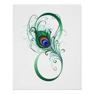 Póster Símbolo infinito con pluma de pavo real
