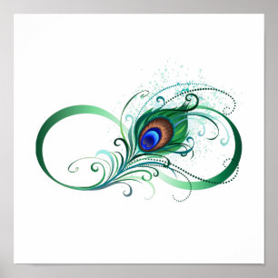 Póster Símbolo infinito con pluma de pavo real