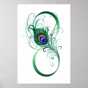 Póster Símbolo infinito con pluma de pavo real