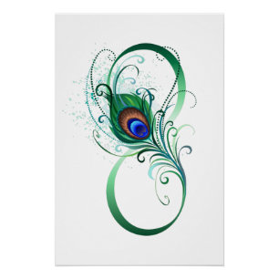 Póster Símbolo infinito con pluma de pavo real