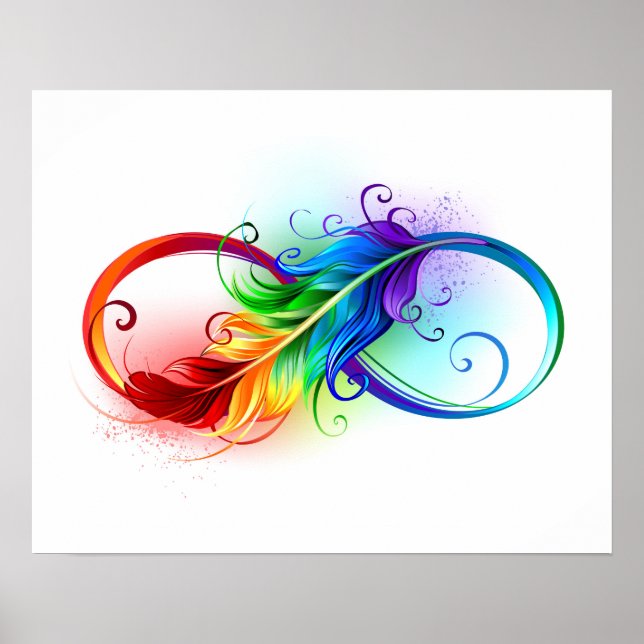 Póster Símbolo infinito con plumas arcoiris (Frente)