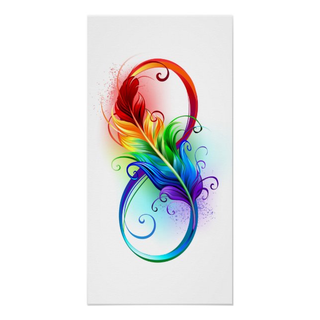 Póster Símbolo infinito con plumas arcoiris (Anverso)