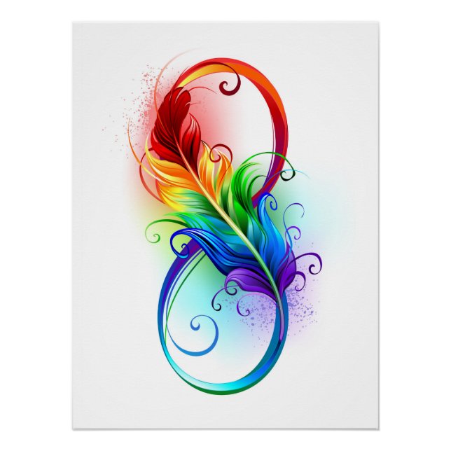 Póster Símbolo infinito con plumas arcoiris (Anverso)