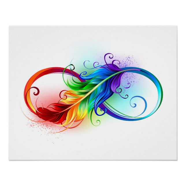 Póster Símbolo infinito con plumas arcoiris (Anverso)