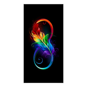 Póster Símbolo infinito con plumas arcoiris