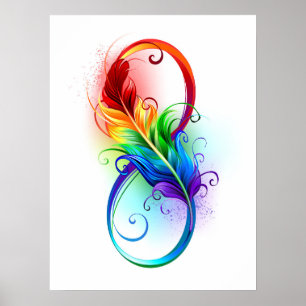 Póster Símbolo infinito con plumas arcoiris