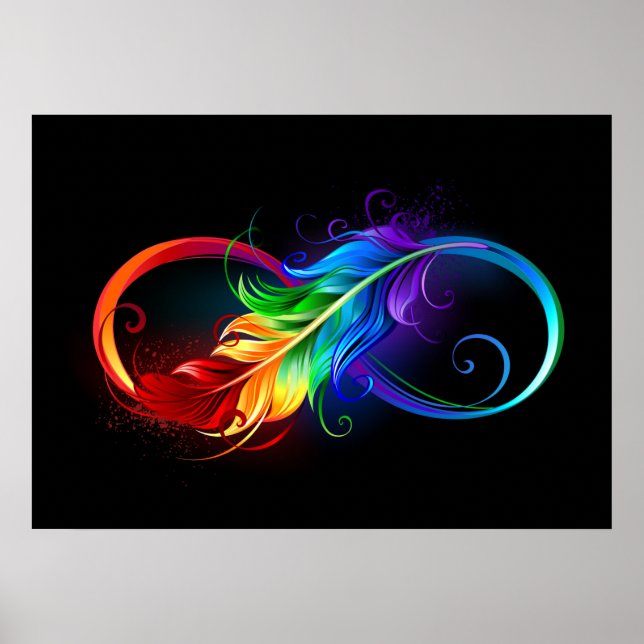 Póster Símbolo infinito con plumas arcoiris (Frente)