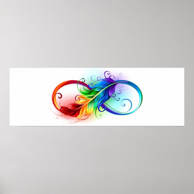 Póster Símbolo infinito con plumas arcoiris (Frente)