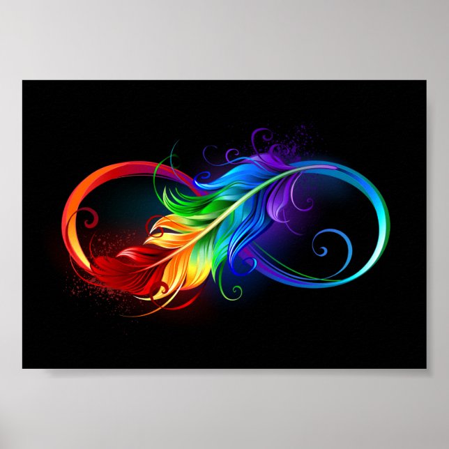 Póster Símbolo infinito con plumas arcoiris (Frente)