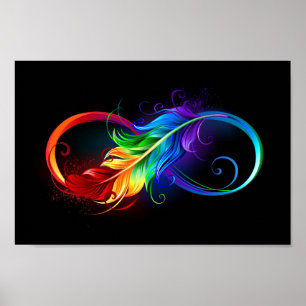 Póster Símbolo infinito con plumas arcoiris