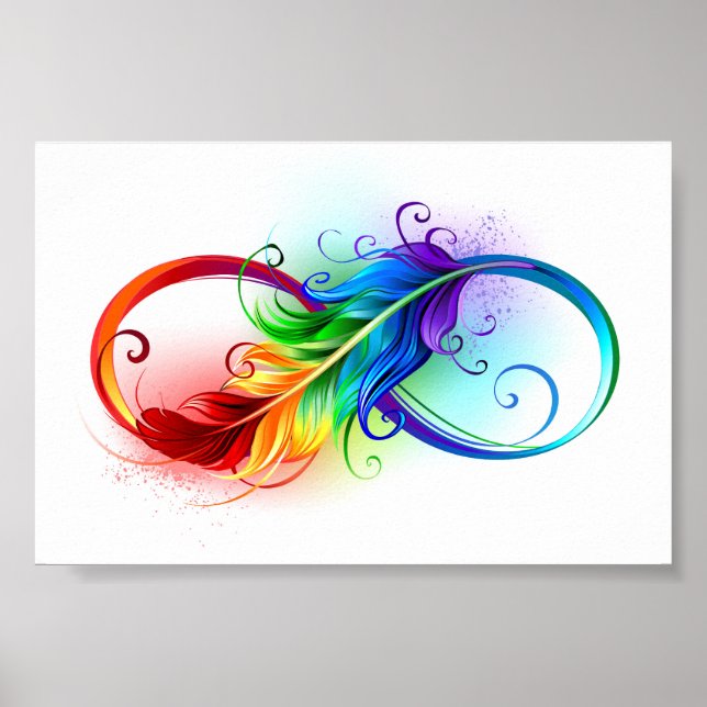 Póster Símbolo infinito con plumas arcoiris (Frente)