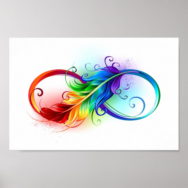 Póster Símbolo infinito con plumas arcoiris (Frente)