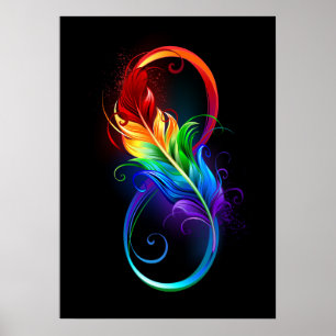 Póster Símbolo infinito con plumas arcoiris