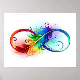Póster Símbolo infinito con plumas arcoiris