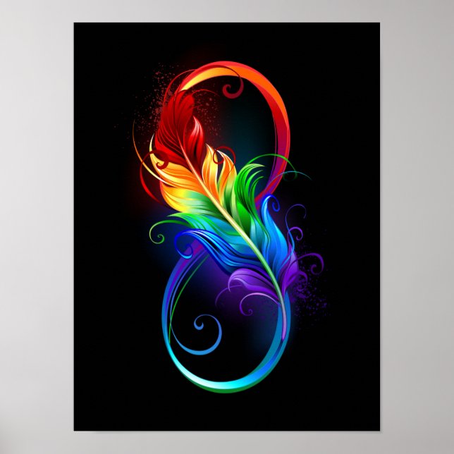 Póster Símbolo infinito con plumas arcoiris (Frente)