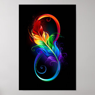 Póster Símbolo infinito con plumas arcoiris