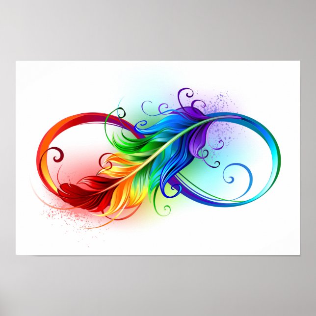 Póster Símbolo infinito con plumas arcoiris (Frente)